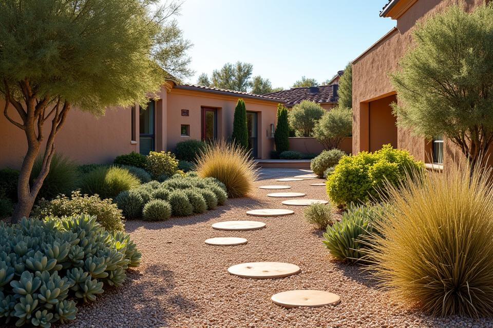 Xeriscaping con specie resistenti alla siccità e sistema di drenaggio